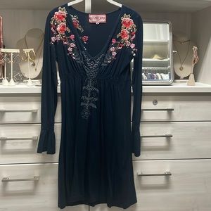 JWLA Johnny Was Dress V Neck Black Embellished | Color: Black | Size: S